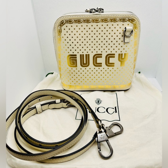 EUC GUCCI x Sega White/Gold Leather GUCCY Mini Crossbody Bag - Picture 4 of 17